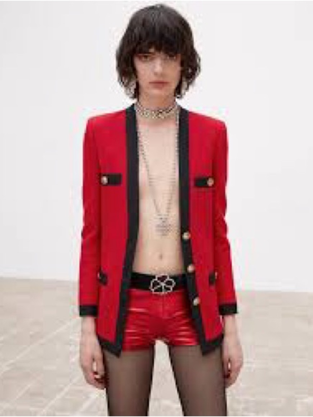 Saint Laurent Red Blazer with Black Trim and Gold Buttons